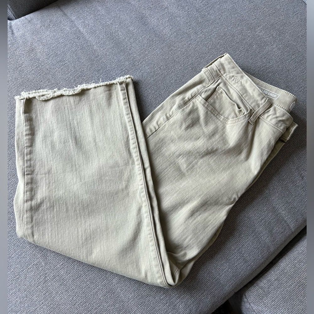 Khaki Wide Leg Crop Pants
